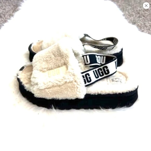 UGG disco white fur platform slide slipper sandals - Picture 2 of 8